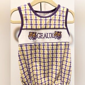 Boys Smocked LSU Purple and Yellow Checkered Bubble Brand new